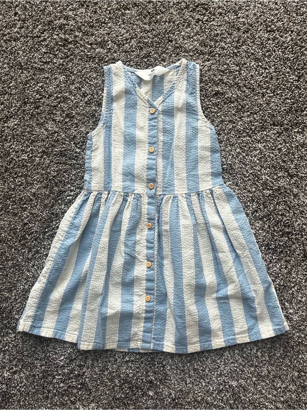 H&M Light Blue and White Striped Button-Front Dress